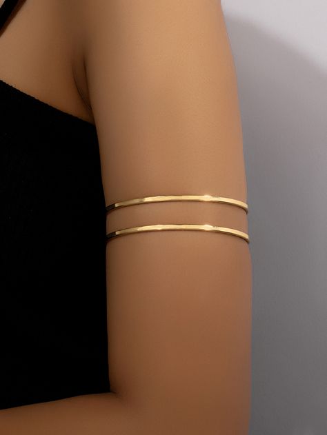 1pc Metallic Geometric Hollow Out Line Detail Open Cuff Bracelet, Stylish & Bold Gold Arm Cuff, Xoxo Jewelry, Modern Gold Jewelry, Arm Bracelets, Open Cuff Bracelet, Belly Jewelry, Cuff Jewelry, Kawaii Accessories, Gold Collar