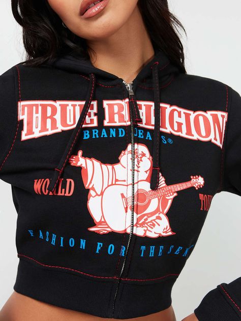 ANNIVERSARY BIG T ZIP HOODIE True Religion Sweatsuit, True Religion Jacket, Fits Ideas, T Logo, Vacation Mood, Sweat Joggers, Kids Denim, Crop Hoodie, Denim Jeans Men