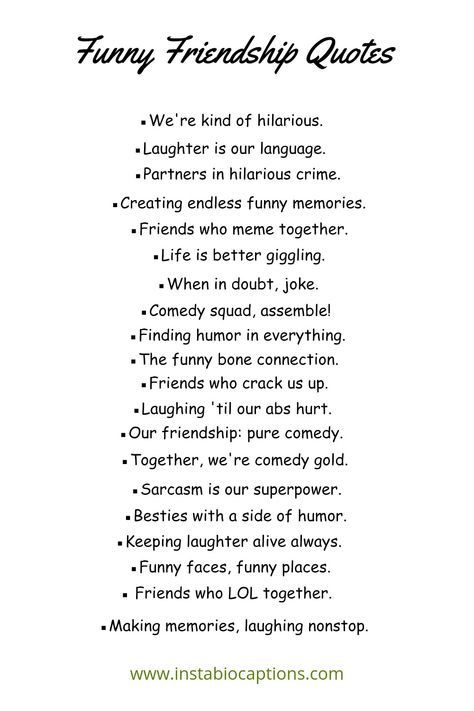 Discover a collection of hilarious friendship quotes that will tickle your funny bone and celebrate the joys of camaraderie. From witty one-liners to humorous anecdotes, these funny quotes about friendship will have you and your friends laughing together Humour, Same Vibe Friendship Quotes, Close Friend Captions, Quotes To Describe A Friend, Short Quotes For Your Best Friend, Crazy Captions For Friends, What Are Friends Quotes, Silly Captions For Friends, Funny Captions With Best Friend