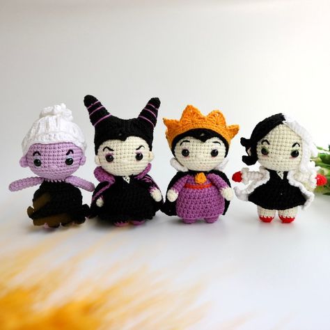 Mini Crochet Evil Queen Doll/ Maleficent/ Amigurumi Maleficent | Etsy Crochet Maleficent, Maleficent Crochet, Crochet Pour Halloween, Disney Crochet Patterns, Mini Amigurumi, Stitch Doll, Confection Au Crochet, Crochet Disney, Wool Animals