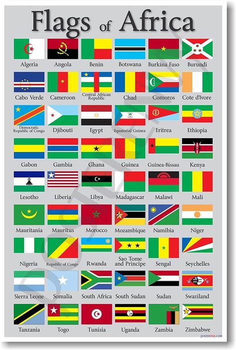 At Flags of African Countries you can track down an outline of banners of every single African country. The nations of Africa can be arranged one after another in order on the name of the nation, yet in addition on populace and size of the country. Each banner has a portrayal and it is additionally demonstrated which tones are utilized and what the first extent of the banner. #world #flags #countries Flags Of Africa, Geography Poster, Travel Classroom, All African Countries, All Country Flags, Geography Classroom, World Country Flags, Africa Continent, Africa Flag