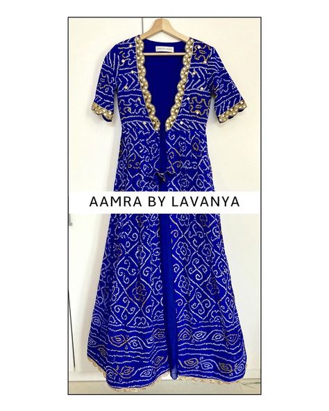 #SignatureBandhani Royal blue long dress paired with our signature hand embroidered mirror work bandhani jacket. For details and color… Bandhani Saree Dress, Blue Bandhani Saree, Bandhani Jacket, Royal Blue Long Dress, Mirror Work Dress, Blue Long Dress, Heavy Dresses, Long Blue Dress, Bandhani Saree