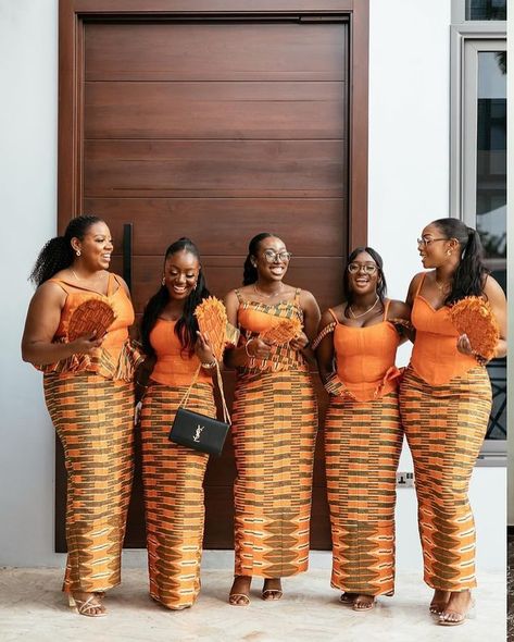 Forever friends, forever memories: A #gobabride and her #gobabridesmaids ✨💫💫 Bride and Bridesmaids kente @goba_kente ———————————————————————————- Chat with Mary on +233 55 861 4249 Chat with Patricia on +233 59 295 5918 Chat with Naana on +233 20 234 0899 DM Alfred for Quick Response ———————————————————————————— Our flagship store opens from 9am to 7pm weekdays and Saturdays. We’d love to see you and be of service to you. —————————————————————————————— Location: 📍GOBA KENTE on google map... Bridesmaid Kente Styles, African Bridesmaid Dresses, African Traditional Wedding Dress, Bridesmaid Invitation, Kente Cloth, African Traditional Wedding, Kente Styles, Traditional Wedding Dresses, African Print Dresses