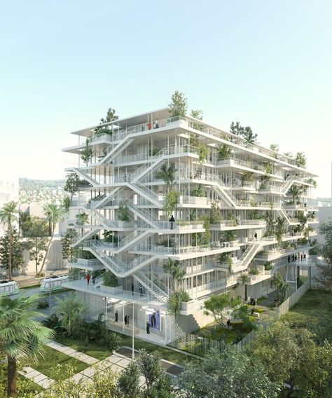 Image 1 of 22 from gallery of NL*A Reveals Plans for Open-Concept Green Office Building in France. Courtesy of Nicolas Laisné Associés Architecture Futuristic, Green Building Architecture, Building Green, Futurist Architecture, Green Facade, Dynamic Lines, Future Buildings, Office Building Architecture, Green Office