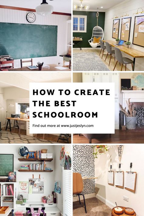 Homeschool Room Ideas from Homeschool Mommy Experts that will inspire your organized learning area for kids even in small space and on a budget! Ideas for home school desks, tables, storage and more! Ideas for preschool, kindergarten, elementary, older kids, teens, and more! #homeschoolroom #homschooling School Home Organization, Homeschool Room Colors, Modern Homeschool Space, Homeschool Bedroom Combo, Homeschool Desk Area, Homeschool Room Paint Ideas, Creating A Homeschool Space, Home School Space Ideas, At Home Classroom Ideas