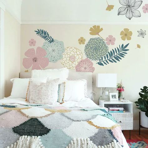 RoomMates Perennial Blooms Peel & Stick Giant Wall Decals | Michaels Hippies, Pink Perennials, Affordable Wall Decor, Tv Fal, Peel And Stick Wall Decals, Roommate Decor, Tv Wand, Flower Wall Decals, Stil Boho