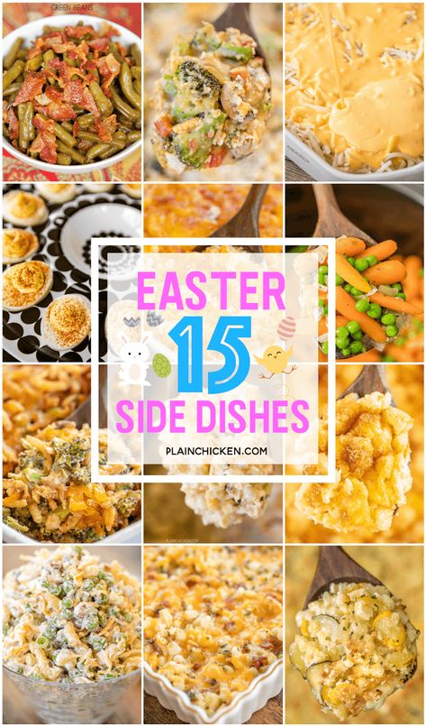 Easy Side Dish Recipes for your Easter Dinner. 15 of our favorite side dishes to go with your holiday ham. Corn, green beans, broccoli, squash, zucchini, pasta salad, bread. There are lots of make-ahead recipes and slow cooker recipes. There is something for everyone! You don't want to miss these recipes! #easter #sidedishes Easter Dinner Side Dishes, Easter Dinner Sides, Dinner Side Dish Recipes, Easter Side Dishes Recipes, Easter Sides, Potatoes Salad, Potatoes Mashed, Easter Dinner Menus, Ham Dinner