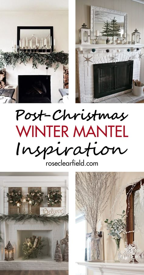 Winter Mantle Ideas, Winter Mantles, Winter Mantle Decor After Christmas, Winter Mantel Decorating Ideas, Post Christmas Decor, Winter Fireplace Decor, After Christmas Decorating, Decorating After Christmas, Decorations After Christmas