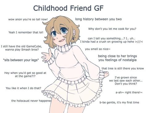 Childhood Friend GF | Ideal GF | Know Your Meme Gf Types, Elite Classroom, Write Story, Rainbow Six Siege Anime, Type Of Girlfriend, Classroom Of The Elite, Art Bag, Anime Memes Funny, Cute Memes