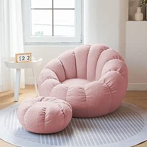 OMKUOSYA Lazy Sofas Cover Bean Bag Chair w/Footstool Soft Beanbag Chair (No Filler) Stuffed Animal Storage or Memory Foam Lounger Seat Bean Bag Cover for Kids Adults (Color : Pink) Pink Bean Bag Chair, Pink Bean Bag, Bean Bag Storage, Bean Bag Filler, Stuffed Animal Bean Bag, Bean Bag Cover, Bean Bag Chair Covers, Old Pillows, Bean Bag Sofa