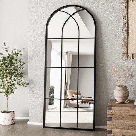 PRICES MAY VARY. ◆【𝐎𝐯𝐞𝐫𝐬𝐢𝐳𝐞 𝐌𝐢𝐫𝐫𝐨𝐫】71"x32" large size mirror full length enough for you to see your full body, expand the visual space of the room, It can provide sufficient light reflection for the room. ◆【𝐔𝐧𝐢𝐪𝐮𝐞 𝐃𝐞𝐬𝐢𝐠𝐧】Arched mirror design in Inspired by cathedral style windows, top of the floor mirror is designed with a unique smooth arched frame, which especially attracts people's attention and highlights the beauty of the mirror. Suitable for any scene ◆【𝐄𝐱𝐜𝐞𝐥 Black Mirrors In Bedroom, Oversized Entry Mirror, Oversized Mirror In Living Room, Arched Mirror Decor Living Room, Black Full Length Mirror, Oversize Mirror, Black Arch Mirror, Diy Mirror Wall, Window Pane Mirror