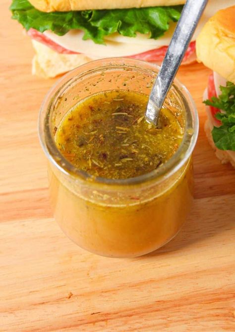 Italian Sub Dressing, Submarine Sauce Recipe, Sandwich Dressing Recipe, Sub Dressing Recipe, Sandwich Dressing, Balsamic Vinaigrette Dressing Recipe, Honey Lime Vinaigrette, Vinaigrette Dressing Recipe, Balsamic Vinaigrette Dressing