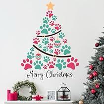 Paw Print Decorations, Christmas Tree Wall Decal, Tree Wall Decals, Decorations Bedroom, Removable Vinyl Wall Decals, Christmas Letters, Christmas Tree Wall, Green Xmas, Shapes Design