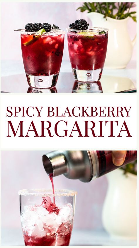 Spicy Tequila Drinks, Pitcher Spicy Margarita Recipe, Blackberry Jalapeno Margarita, Spicy Blackberry Margarita Recipe, Margarita Recipes Blackberry, Blackberry Margarita Pitcher, Blackberries Recipes, Margarita Pitcher Recipe, Spicy Margarita Signature Drink