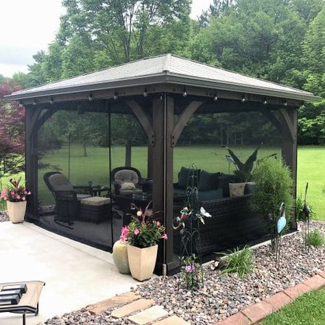 Cheap Gazebo, Garden Landscaping Ideas, Screened Gazebo, Patio Design Ideas, Gazebo Ideas, Outdoor Gazebo, Backyard Gazebo, Outdoor Gazebos, Garden Gazebo