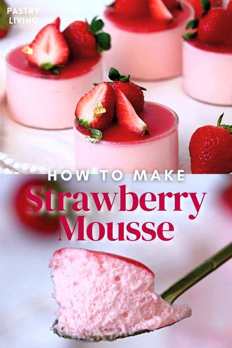 Cheesecake Pastry Filling, Strawberry Moose Desserts, Mini Mousse Cake Recipes, Deserts With Strawberries Easy, Strawberry Mouse Cake Filling, Strawberry Mousse Cake Recipe, Berry Mousse Recipe, Strawberry Mousse Tart, How To Make Desert