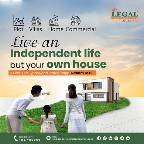 Get your home at the best place ADD- D Mart, Old Bypass Road, Pratap Nagar, Ratlam, M.P. 457001 Contact us- 08770896003 . #realestateinvestment #investmentproperty #yourhome #legalproperties Property Ads, Property Ad, Posts Ideas, Real Estate Marketing Design, Real Estate Ads, Instagram Template Design, Graphic Designing, Marketing Design, Investment Property