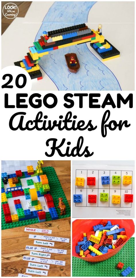 Make STEM education extra fun with these LEGO STEM activities for kids! Perfect for including math, science, and engineering together! Lego Maths Activities, Steam Learning Activities, Lego Eyfs Activities, Lego Stem Activities First Grade, Lego School Activities, Maths With Lego, Steam Building Challenges, Lego Stem Challenges Middle School, Lego Homeschool Curriculum