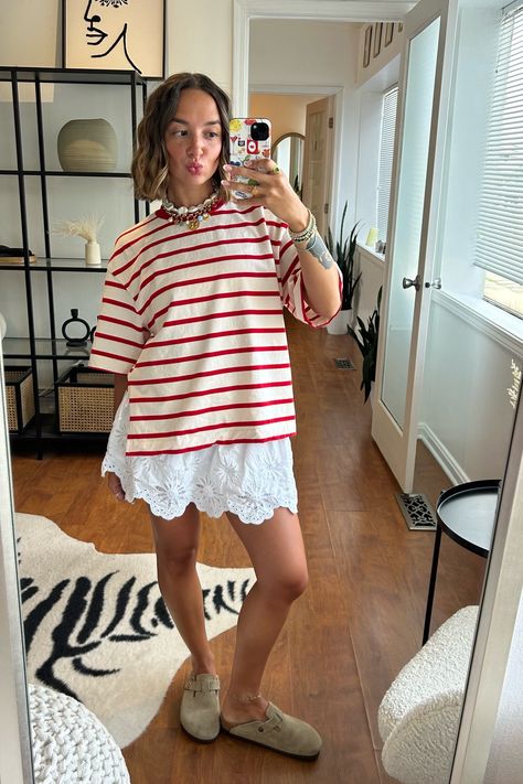 Wildest Dreams Mini Skirt curated on LTK Striped Tee Shirt Outfit, Wfh Mom, Thailand Outfit, Japan Outfits, Fall Transition Outfits, Mum Fashion, Copenhagen Style, Wildest Dreams, Spark Joy