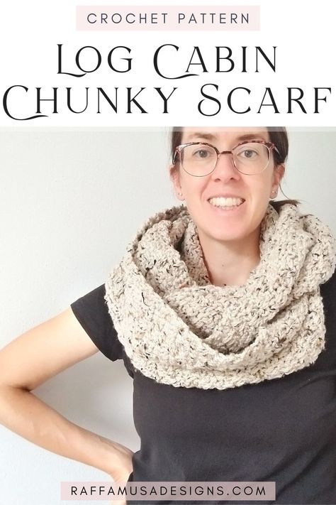 a person wearing a crocheted chunky infinity scarf Bulky Infinity Scarf Crochet Pattern, Chunky Infinity Scarf Crochet Pattern, Chunky Scarf Crochet Pattern, Chunky Scarf Crochet, Chunky Scarf Pattern, Chunky Crochet Scarf, Crocheted Clothes, Crochet Garments, Crochet Cowls