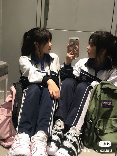 chinese school uniform school china student asian school uniform high school girl Asian High School Aesthetic, Friends Mirror Selfie Aesthetic, Asian Sneakers, Korean School Aesthetic, School Aesthetic Friends, School Friends Aesthetic, Asian Uniform, Chinese High School, School Uniform Girl