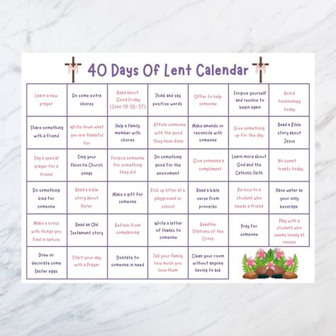 40 Days Of Lent Challenges, Lent Calendar 2024, Lent Calendar For Kids, Lent Christian, Lent Calendar, Lent 2024, Lent Kids, Service Activities, Easter Calendar