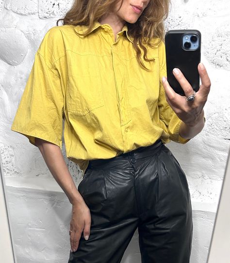 Cotton Mustard Shirt / Classy Shirt / Short Sleeved Shirt / Sexless Wear / Unisex Top / Boyfriend Shirt - M Aesthetic Yellow Outfits, Outfits Masculine, Mustard Shirt, Yellow Outfit, Boyfriend Shirt, Casual Shirt, Unisex Design, Casual Shirts, Oxford