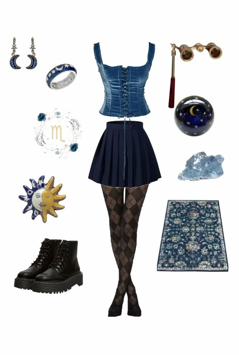 Storm Themed Outfits, Blue Goth Aesthetic Outfits, Celestial Aesthetic Outfit, Blue Whimsigoth Outfit, Cosmiccore Outfits, Blue Witch Outfit, Cosmic Core Outfits, Spacecore Aesthetic Outfit, Blue Goth Outfits