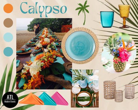 Mood board for a caribbean themed party. We used bright turquoise and orange elements Caribbean Theme Party, Caribbean Party, Caribbean Carnival, Colorful Cocktails, Caribbean Vacations, Carnival Party, Party Games, Mood Board, Carnival