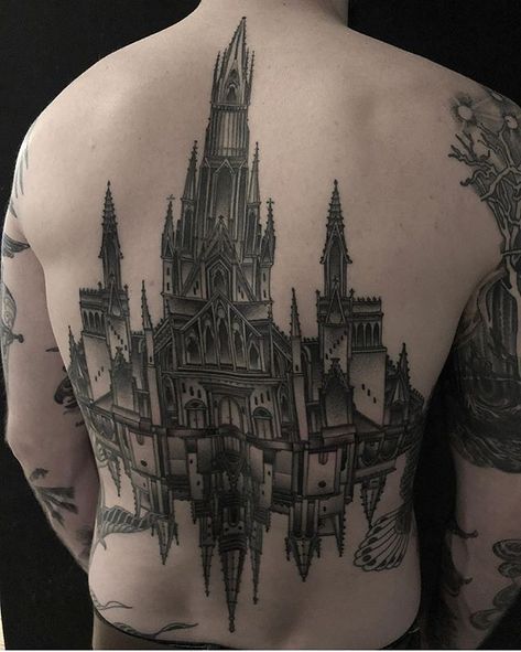 Inked society Cathedral Window Tattoo, Gothic Cathedral Tattoo, Tattoo Designs Sleeve, Cathedral Tattoo, Tattoo Elbow, Church Tattoo, Window Tattoo, Dark Skin Tattoo, Christian Sleeve Tattoo