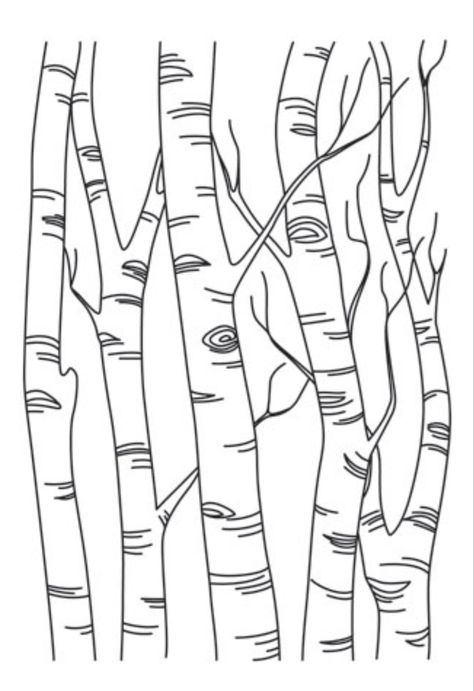 Aspen Tree Line Drawing, Doodles Mushrooms, Birch Tree Drawing, Forest Doodles, Forest Embroidery, 자작나무 그림, Embroidery Tree, Embroidery Paper, Wood Burning Stencils