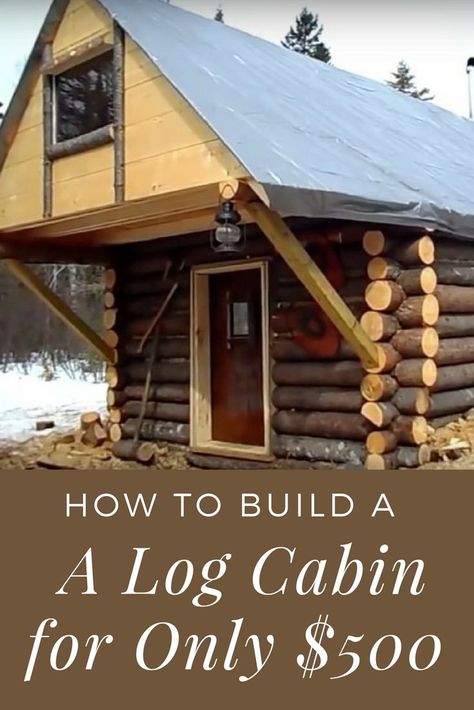 Diy Cabins, Building A Small Cabin, Diy Log Cabin, Cozy Cabin In The Woods, Cheap Cabins, How To Build A Log Cabin, Cabin Diy, Diy Cabin, Cozy Log Cabin