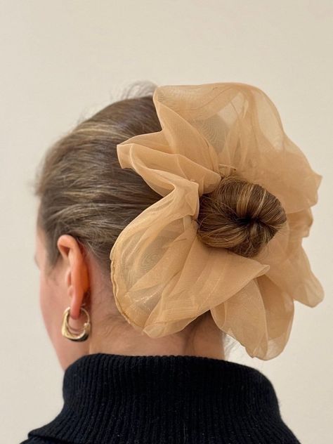 Oversized organza scrunchie, statement hair accessory to complete or make any look! Statement Hair Accessories, Big Scrunchie Bun, Organza Hair Accessories, Big Scrunchies, Organza Scrunchie, Bird Nest Hair, Short Hair Accessories, Statement Hair, Oversized Scrunchie