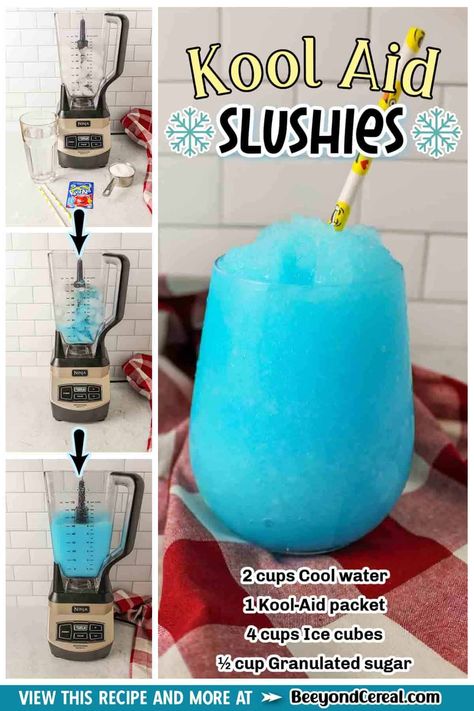 Coke Slushie Recipe Blender, Cool Aid Slushies, Kool Aid Slushie Recipe, Kool Aid Slushie, Koolaid Slushies Recipes, Drinks For Kids To Make, Diy Slushies Recipes, Slushie Recipe Blender, Coke Slushie Recipe