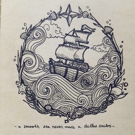 Sailor Tattoo, Sea Tattoo, Posca Art, Ship Tattoo, Symbol Tattoos, A Ship, Ink Art, Ink Drawing, 그림 그리기