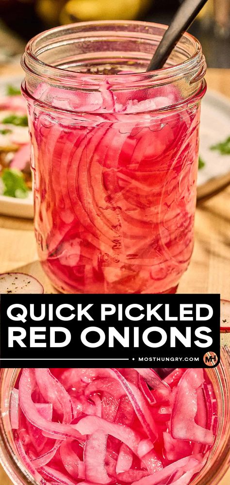 20-Minute Quick Pickled Red Onions Pickled White Onions, Pickled Red Onion Recipe, Pickling Veggies, Homemade Marmalade, Pickle Recipes Homemade, Apple Cider Vinegar Recipes, Pickled Red Onion, Quick Pickled Red Onions, Pickled Onion