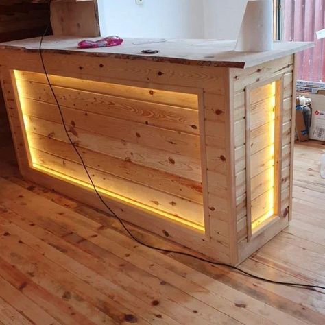 Looking to spruce up your space? Check out these creative DIY woodworking ideas that will transform your home! From rustic shelves to modern coffee tables, find inspiration for your next project. Get your tools ready and start crafting today! Build A Bar For Wedding, Diy Bar Design, Retail Cash Counter Design, Wooden Bar Ideas For Home, Homemade Bar Ideas, Diy Rustic Bar, Easy Diy Bar, Portable Bar Ideas, Diy Bar Ideas