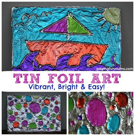 This Textured Tin Foil Art was so much fun to create! We were so thrilled with the vibrant colours and interesting textures that this process created! Tin Foil Art, Aluminum Foil Art, Easy Art Projects, Ideas Craft, Tin Foil, Homeschool Art, Easy Art, Foil Art, Camping Art