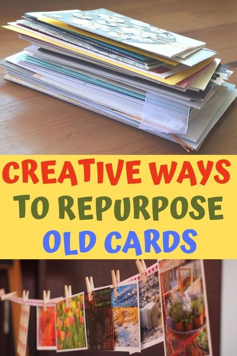 Post Card Art Ideas, Upcycling, Ideas For Cards Received, Card Journaling Ideas, Recycle Cards Crafts Projects, How To Save Cards Ideas, Post Card Crafts, Upcycle Birthday Cards, What To Do With Old Postcards