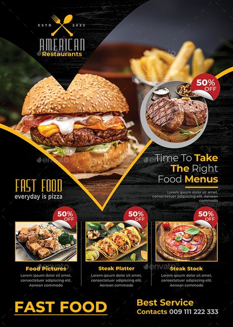 Menu Design For Restaurant, Food Images Design, Fastfood Menu Designs, Fliers Design Flyers Food, Restaurant Posters Design, Graphic Design Samples, Menu Creative Design, Menue Design Ideas Creative, Menu Food Design Ideas