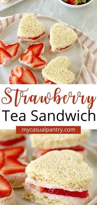 Strawberry Tea Sandwiches Recipe, Yea Party Brunch, Strawberry Cream Cheese Tea Sandwiches, Sweet Tea Sandwiches, Strawberry Tea Party Ideas, Best Tea Party Foods, Strawberry And Cream Sandwiches, Fairy Tea Party Food Ideas, Bridgerton Tea Party Food Ideas