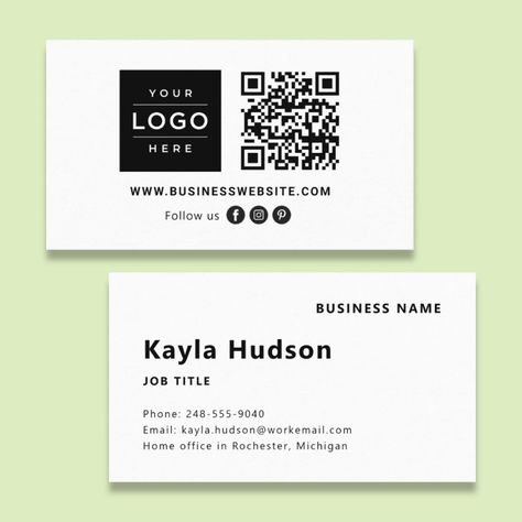 Employee Name with Company Logo QR Code Business Card - business card Qr Code On Business Card, Business Card With Qr Code, Social Media Business Cards, Qr Code Business, Cute Business Cards, Infographic Inspiration, Pastel White, Qr Code Business Card, Modern Texture