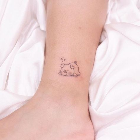 Cute sleeping pig tattoo Mini Pig Tattoo, Pig Tattoo Cute, Piggy Tattoos, Cute Pig Tattoo, Piggy Tattoo, Flying Pig Tattoo, Pig Tattoos, Pikachu Tattoo, Tattoos Cute