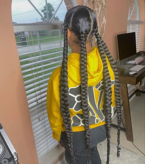 4 jumbo knotless braids Bestie Hairstyles, 4 Jumbo Braids, Miami Fits, Ella Woods, Jumbo Knotless, Weave Hairstyles Braided, Tan Skin Blonde Hair, Big Braids, Beautiful Black Hair