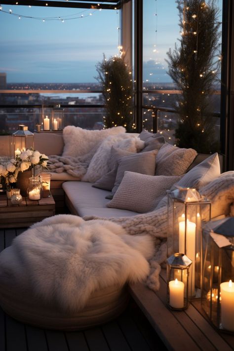 christmas decor ideas christmas fireplace decor ideas christmas decor ideas diy christmas tree ideas home inspo home decor ideas home aesthetic Balcony Winter Ideas, Winter Terrace Ideas, Winter Terrace, Upstairs Balcony, Winter Balcony, Balcony Design Ideas, Dream Apartment Decor, Annual Sale, Balcony Furniture