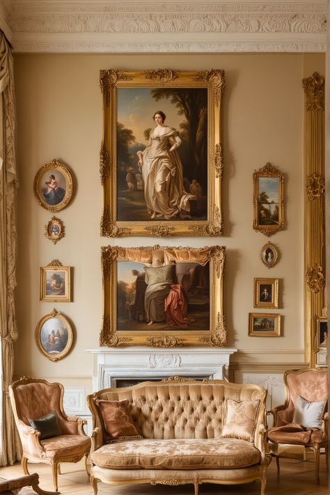 Baroque Castle Interior, Victorian Mantle Decor, Antique Living Room Ideas, French Art Deco Interior, French Living Room Decor, Classic Interior Design Luxury, Royal Interior, Baroque Interior Design, Antique Living Room