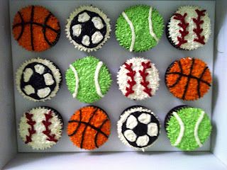 Bakerlicious Cupcakery: Sports Themed Cupcakes Sports Cupcakes, Basketball Cupcakes, Sport Cupcakes, Deco Cupcake, Birthday 12, Basketball Cake, Sport Cakes, Themed Desserts, Sports Baby