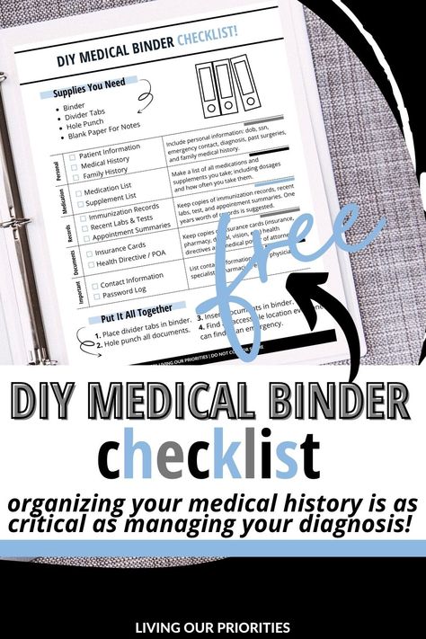 Your Medical History Is As Critical As Your Diagnosis - DIY Medical Binder - Personal Medical Records Organizer, Medical Paperwork Organization, Medical Organization Binder, Diy Medical Binder, Organizing Medical Records, Medical History Binder, Health Binder Free Printable, Medical History Printable Free, Medical Information Printable Free