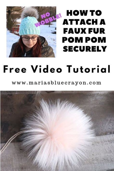 How To Attach Faux Fur Pom Pom To Hat, Faux Fur Pom Poms For Hats, Crochet Hat Embellishments, How To Attach Pom Pom To Beanie, How To Attach A Pom Pom To A Hat, Knit Embellishments, Crocheting Tips, Knit Tutorials, Addi Knitting Machine