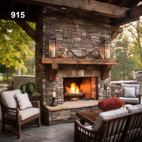 Outdoor Stone Gas Fireplace, Cooking Fireplace Outdoor, Back Porch Fireplace Covered Patios, Covered Porch Fireplace, Outdoor Brick Fireplace Ideas, Back Patio With Fireplace, Cabin Stone Fireplace, Outdoor Chimney Fireplace, Outdoor Fireplace Tv